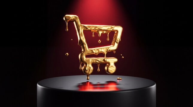 Molten gold 3D cart drips onto a Black Friday pedestal