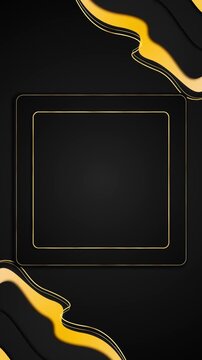Sculpted black waves glowing gold square frame clean copy space modern depth. logo reveals upscale advertisements, cosmetic launches, corporate openers, event screens, stylish social templates, launch