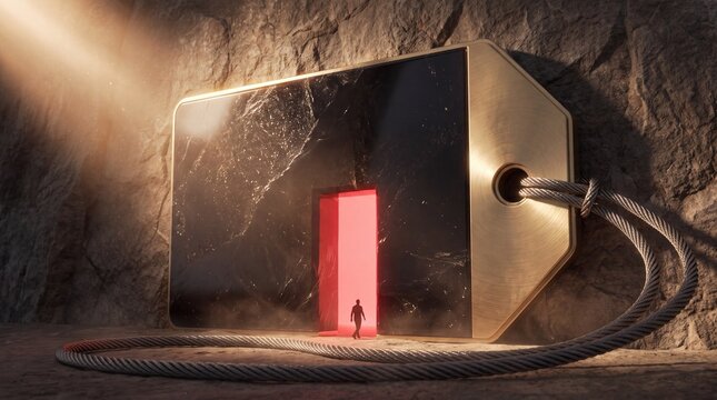 Golden 3D tag opens a glowing Black Friday doorway
