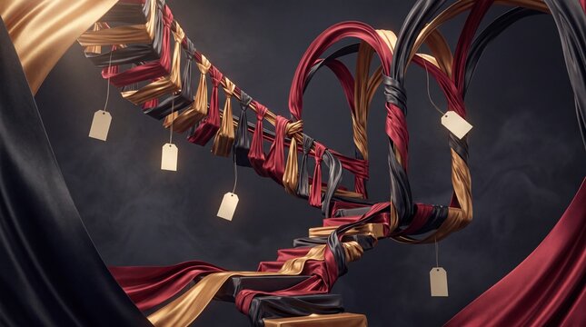 Twisted 3D ribbons rendered into a Black Friday tag bridge