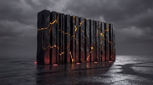 Cracked 3D monolith glows with Black Friday embers