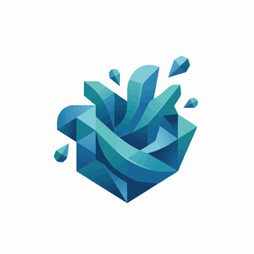 Abstract geometric blue crystal water splash logo icon.