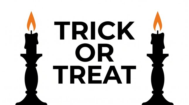 Vintage halloween illustration with black candlesticks and classic trick or treat text