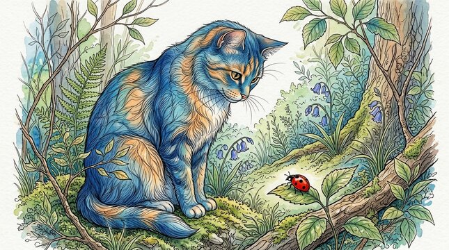 Cat and ladybug