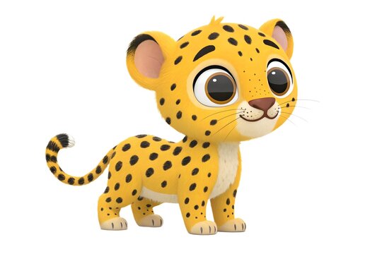 Cute cartoon leopard cub standing happily
