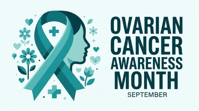 Ovarian cancer awareness month ribbon with floral elements for september campaign