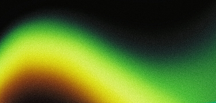 Electric green yellow vibrant abstract curve on black grainy background, glowing color gradient shape, retro banner, poster, header, cover design