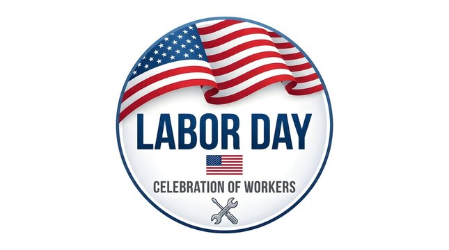 Labor day celebration with an american flag and patriotic text on a white background