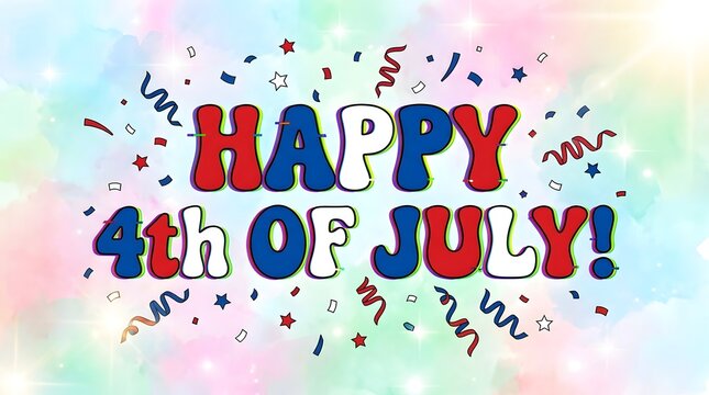 Festive happy fourth of july greeting with colorful stars and a bright background