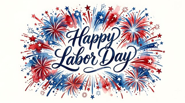 Festive watercolor splash with happy labor day lettering for holiday celebrations