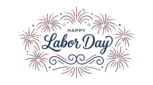 Festive labor day greeting with fireworks and elegant calligraphy design