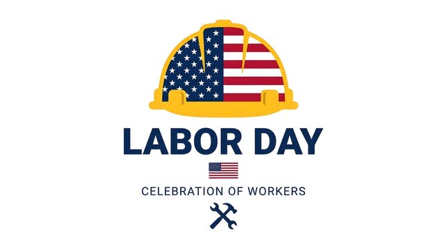 Labor day celebration with american flag and yellow hard hat illustration