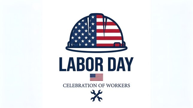 Labor day illustration with patriotic hard hat and american flag design
