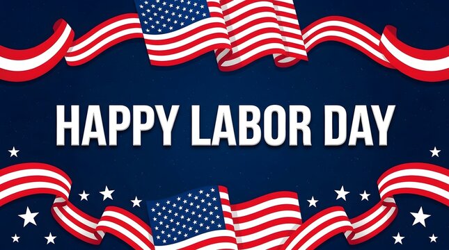 Happy labor day patriotic background with waving american flags and sparkling stars