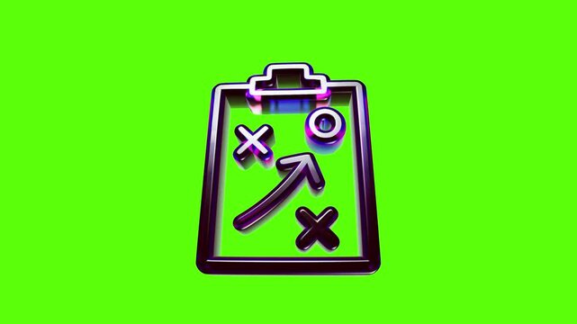 Shiny metallic clipboard icon with a sports strategy plan and game tactics drawn on a bright green background
