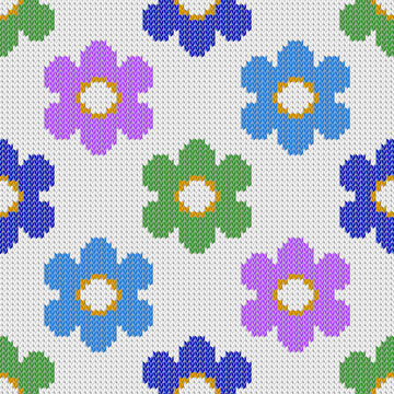 Vector - knited colorful flowerheads seamless pattern.