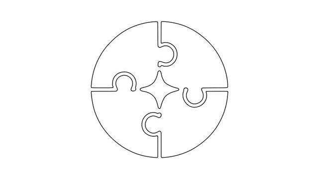 Circular puzzle pieces complete solution icon animation