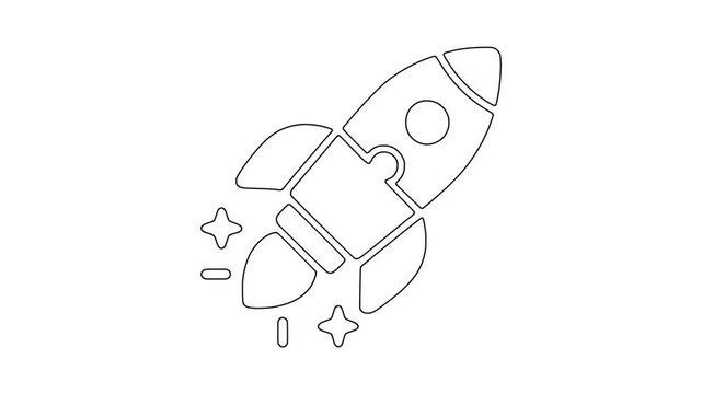 Rocket with puzzle piece startup innovation icon animation
