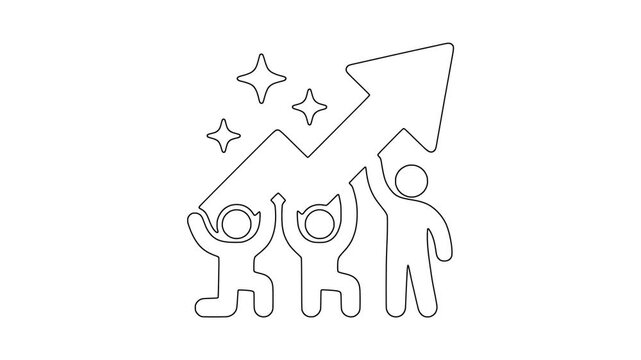 Team climbing toward an arrow business growth icon animation