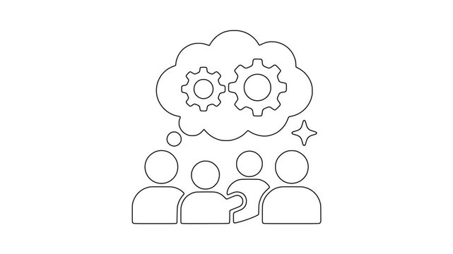 Team with gears above them collaborative management icon animation