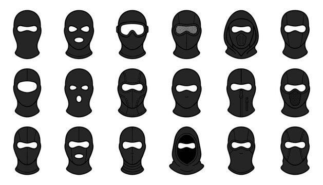 Set of balaclava masks, tactical headgear for protection, winter sports, and security operations