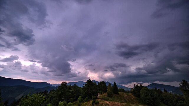 Dramatic Storm Clouds and Approaching Rain Timelapse over Carpathian Mountains