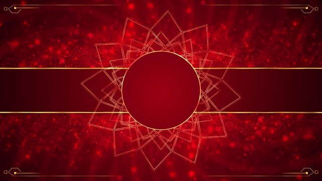 Deep red features gold mandala, circular center, decorative borders, festive particles. Indian weddings, Diwali greetings, cultural invitations, religious events, titles, anniversary cards, elegant