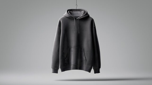 hoodie mockup hanging, soft fabric folds, studio lighting, minimal background, front view