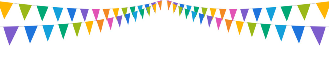 Obraz premium Colorful bunting flags. Festive garland string banner with colorful triangle pennants best for birthday and carnival decoration.
