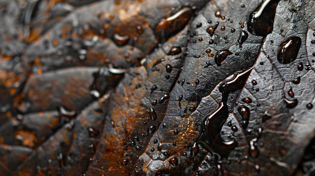 Environmental impact, Close up leaf covered in oil showing environmental impact pollution and ecological damage awareness