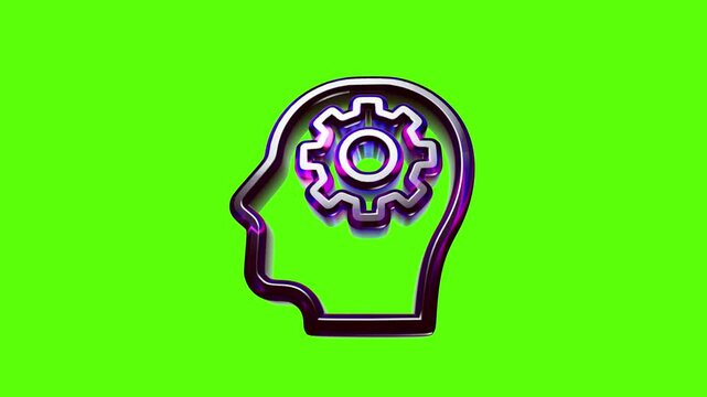 Metallic human head profile icon with a gear inside representing creative thinking and problem solving