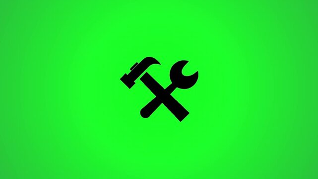 3d rendering of crossed hammer and wrench tool icon moving on green screen background.