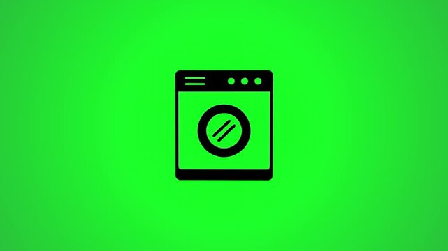 Washing machine icon animation with shiny effect on green background motion graphics.