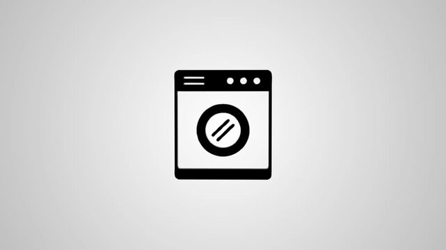 Minimalist washing machine icon animation rotating against a clean white background for laundry service branding.