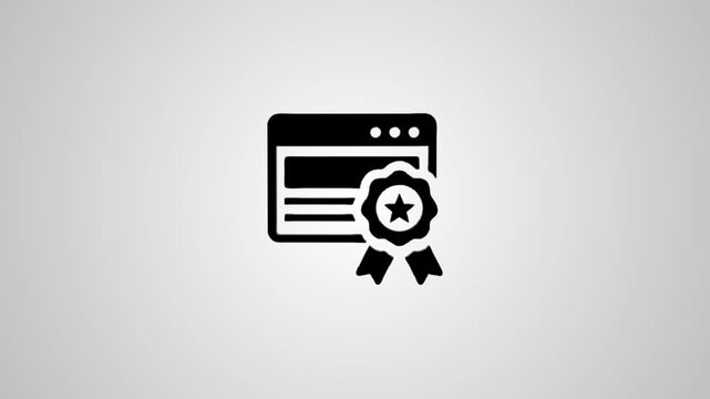 Digital certificate 3d icon animation showing website browser with badge on gray background.