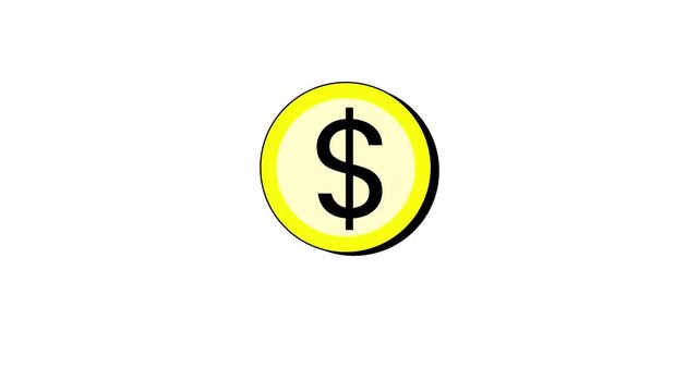 Animation of a bold yellow dollar symbol representing global currency, wealth, business and successful financial transactions.