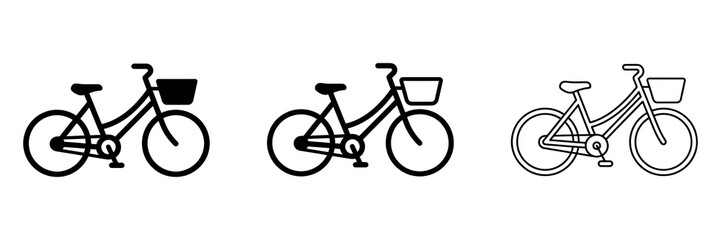 Fototapeta premium Bicycle with basket icon silhouette vector, bold outline and line art isolated illustration