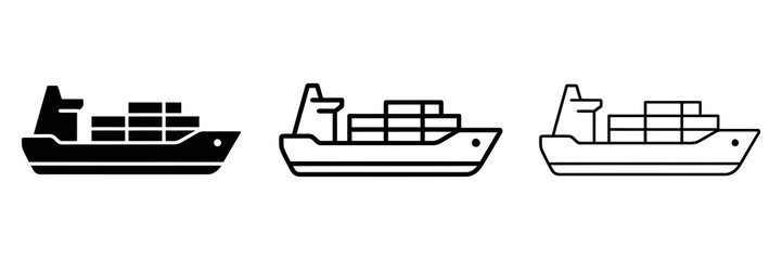 Cargo container ship icon silhouette vector, bold outline and line art isolated illustration © MYF