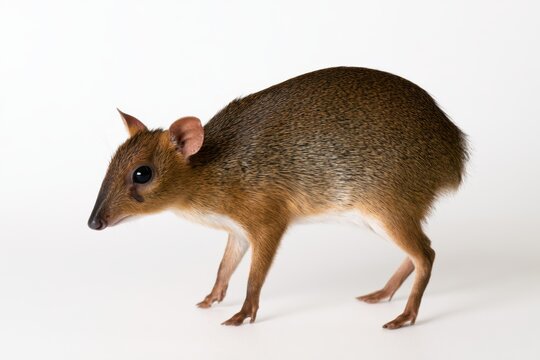 Mouse Deer's Gentle Stance: A solitary mouse deer, known for its small stature and delicate features, is captured in a studio setting, showcasing its unique form and cautious demeanor.