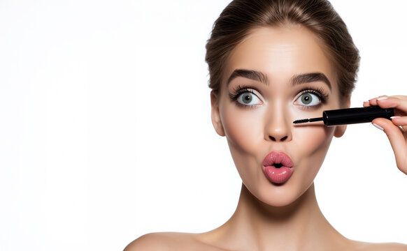 Flirty Glam: Beautiful Woman Playfully Applying Mascara
