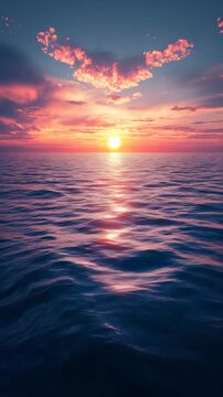 Beautiful Ocean Sunset with Golden Sunlight Reflecting on Calm Waves and Dramatic Clouds