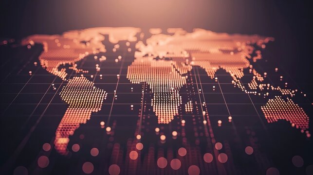 Infographic of emerging markets with brown pipeline network on dark background image