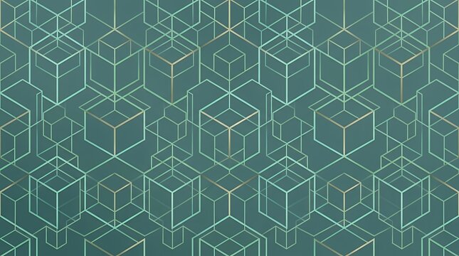 Luxury geometric seamless pattern featuring line cube and square shapes in green aqua tones pattern geometric line cube square seamless luxury design green aqua colors background geometric pattern 3d