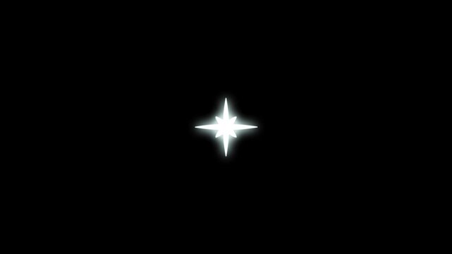Sparkling star twinkle glitter white cartoon doodle animation, glowing shinning stars, flat vector blinking shining light twinkling effect glowing on black screen background
