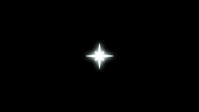 Sparkling star twinkle glitter white cartoon doodle animation, glowing shinning stars, flat vector blinking shining light twinkling effect glowing on black screen background