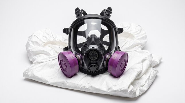 industrial respirator on white protective cover representing safety and health concept