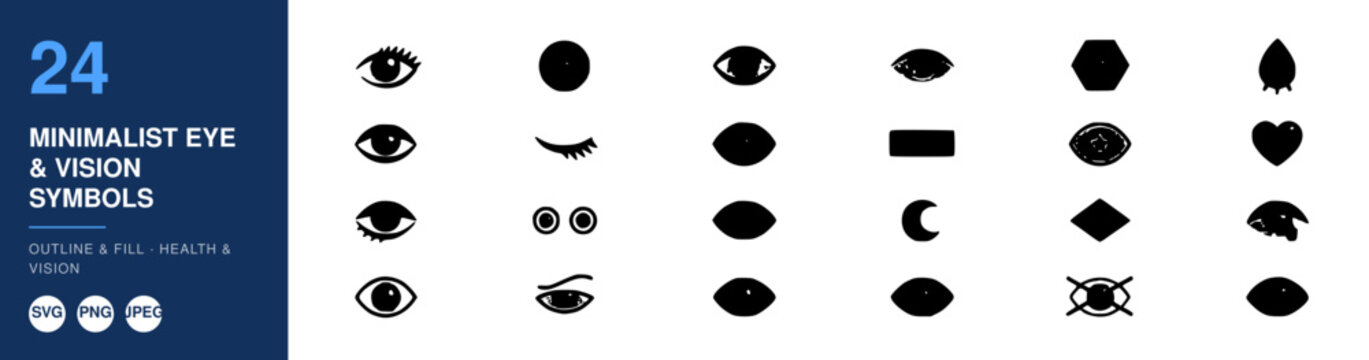 Minimalist Eye & Vision Symbols Set, Outline and Fill Design. Health Concept Illustration