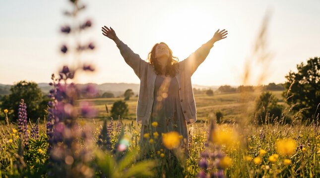 Person celebrating in field
