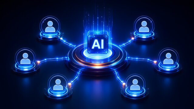 Artificial intelligence central network hub connecting digital user profile nodes