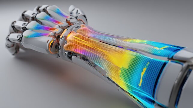 3D model displays wrist joint load redistribution with heat map patches showing pressure change during alignment